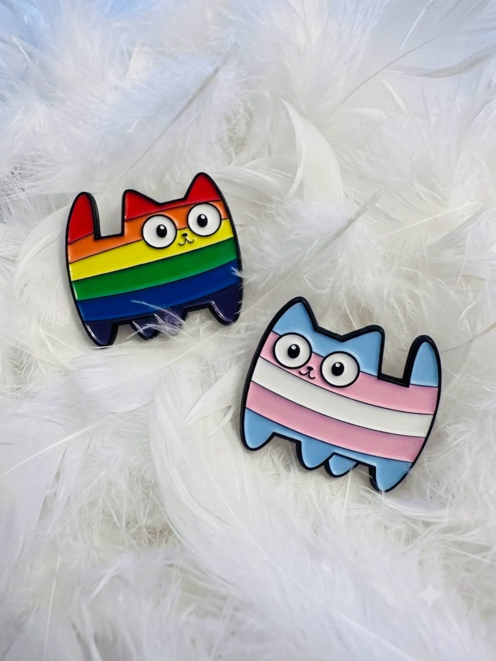 Cute Rainbow & Trans Pride Cat Enamel Pins - Brand New Condition